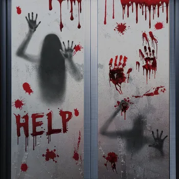 1 комплект наклеек Halloween Decora Кровавый отпечаток руки, Оконная дверь, наклейки на стену, Плакат, кровавые наклейки на окна, принадлежности для вечеринки на Хэллоуин