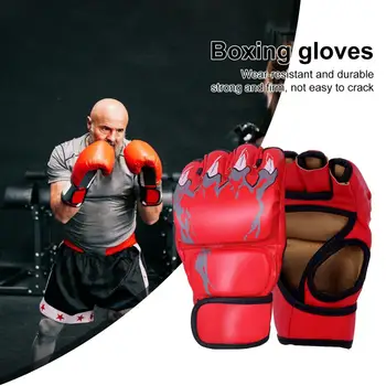 1 Пара боксерских перчаток с крепежной лентой, Амортизирующие, износостойкие, с толстой подкладкой, регулируемые Перчатки для кикбоксинга на полпальца