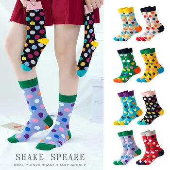 1 Пара Носков Harajuku Women Happy Socks, Разноцветный круг, Точечные точки, Модный хит, Хлопок, Забавное женское уличное платье, Sox Осень