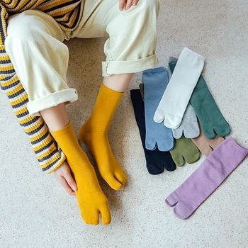 1 пара хлопчатобумажных носков с двумя пальцами, разноцветные Удобные дышащие носки-таби с двумя пальцами, женские Мужские тапочки-шлепанцы, носки