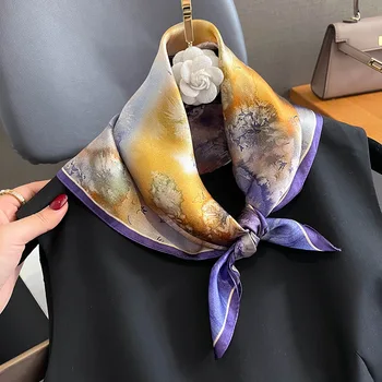 100% Шелковый шарф, женский шейный платок с цветочным принтом в виде Одуванчика 53*53 см