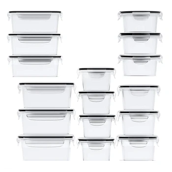 16 упаковок герметичных контейнеров для хранения пищевых продуктов с крышками (16 контейнеров и 16 крышек) Пластиковые