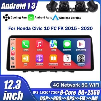 1920 * 720 Для Honda Civic 10 FC FK 2015 - 2020 Android 13 Мультимедийный плеер Аудио GPS навигация Стерео Беспроводной Carplay
