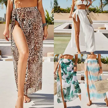 2023 Новый летний Европейско-американский Леопардовый принт для пляжного отдыха, Шифоновый принт с галстуком-красителем, Пляжная юбка с запахом, блузка
