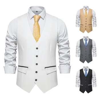 2023 Новый мужской костюм, жилет, свадебное платье для выпускного вечера, мужская одежда известного бренда, тонкий жилет, модный белый однобортный топ