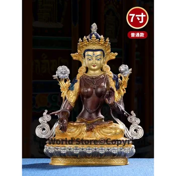 21 см большой ДОМАШНИЙ Храм Эффективная Защита Семьи Тибетский Буддизм позолота Белая статуя будды Тара Гуань инь Авалокитешвара