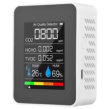 5 в 1 Монитор качества воздуха TVOC HCHO Измеритель температуры влажности CO2, USB Перезаряжаемый детектор CO2 Белый