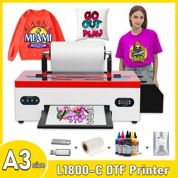 A3 DTF Принтер L1800 Печатная машина для футболок impresora dtf трансферный принтер с роликовым Податчиком DTF Принтер Для толстовок с футболками