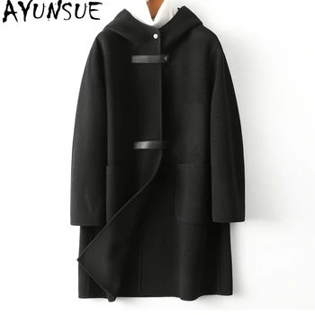 AYUNSUE 100% Шерстяные Пальто для Женщин 2023 Осень-Зима С Капюшоном, Свободная Повседневная Двусторонняя Шерстяная Куртка в Корейском Стиле Abrigo Mujer