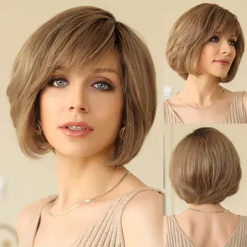 HD Прозрачный ручной кружевной передний парик Серо-коричневый бесклеевой парик из человеческих волос Remy, натуральный многослойный Боб, кружевные передние волосы для женщин