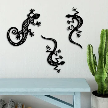 HelloYoung Metal Gecko Wall Decoration, Металлическое Настенное Искусство Ящерица 3D Силуэт Стены Металлический Настенный Декор, Спальня Декор Гостиной