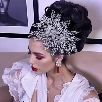 HP462 Свадебные Диадемы для новобрачных, украшения для головы, женский головной убор с цветами, Длинная хрустальная повязка на голову для невест, Аксессуары для волос