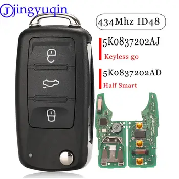 jingyuqin 3 Кнопки Keyless go 5K0837202AJ/AD 434 МГЦ ID48 Дистанционный Ключ Для VW Caddy Eos Golf Jetta Beetle Polo Tiguan Touran