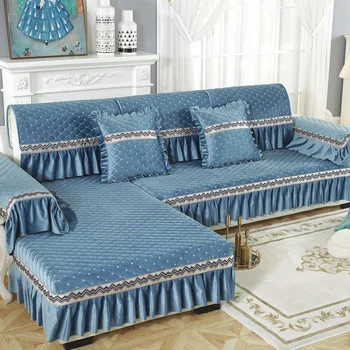 L-образное кресло, чехол для сиденья дивана в гостиной, Простыня, Простая Бархатная Диванная подушка, Синий подол