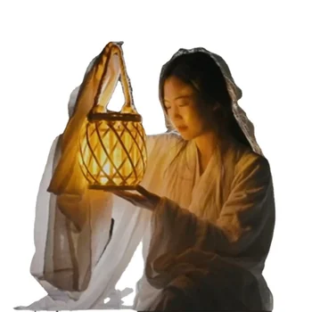 Linterna tejida a mano Retro portátil de ratán, estilo antiguo, ropa china Han, accesorios para fotos, decoración de fotogCD