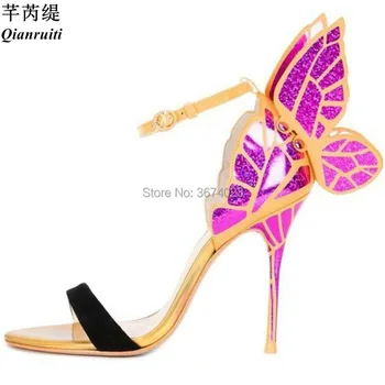 Qianruiti/ Женские сандалии с металлическими крыльями Ангела на высоком каблуке с ремешком на щиколотке, сандалии Evangeline, сандалии-бабочки, туфли-лодочки для свадебной вечеринки