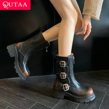 QUTAA/ 2024/ Женские ботинки до середины икры из натуральной кожи 