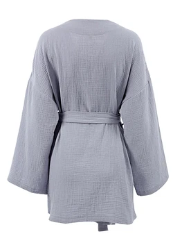 Rteyno Женский халат, пижама с длинным рукавом, однотонная легкая пижама, повседневная домашняя одежда, одежда для отдыха с поясом на талии