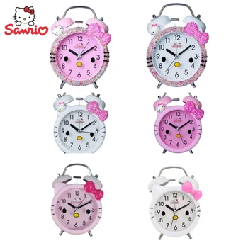 Sanrio animation peripheral kawaii cute cartoon Hello Kitty, бесшумный будильник со светом, креативные часы с большим звонком, подарок оптом