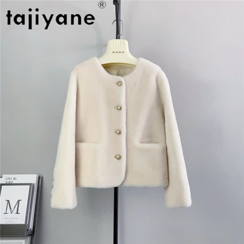 Tajiyane 100% Куртка для Стрижки Овец Для Женщин, Осенне-Зимнее Короткое Шерстяное Пальто, Женская Одежда, Корейская Мода, Меховые Пальто С Круглым вырезом