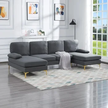 U-образный модульный диван с очень широким шезлонгом для двоих, съемной спинкой и подушкой сиденья для гостиных, квартир