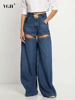 VGH, свободные джинсовые брюки длиной до пола, с высокой талией, в стиле пэчворк, с цветочным рисунком, повседневные джинсы с широкими штанинами, женские