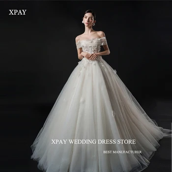 XPAY Princess с открытыми плечами, Корейские свадебные платья трапециевидной формы, свадебные платья из тюля с 3D цветами, Сказочное платье невесты