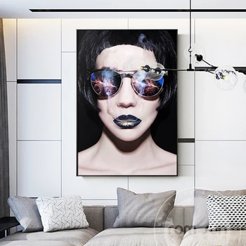 Абстрактная крутая девушка в стиле панк, холст, Куадрос, плакат с изображением девушки-хипстера, современная женская настенная живопись Saxy для гостиной, спальни HD