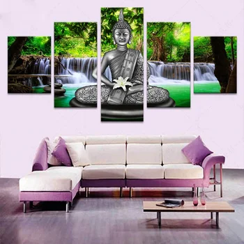Абстрактные картины из 5 частей, настенные рисунки, кухня без рамок, принты Будды, картины на холсте для гостиной, украшение дома