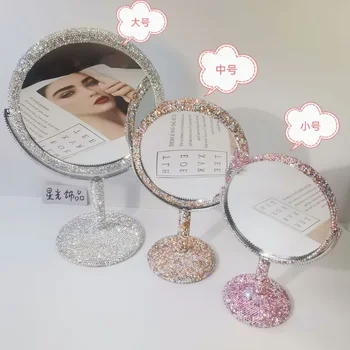 Блестящее высококачественное зеркало для макияжа с бриллиантами, креативное зеркало со стразами, вращающееся Круглое зеркало для макияжа на рабочем столе в комнате девушки