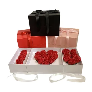 Бумажная коробка для свадебного подарка Цветочная лента на День Святого Валентина Упаковка с бантом Картонная коробка Подарочная коробка с розами 