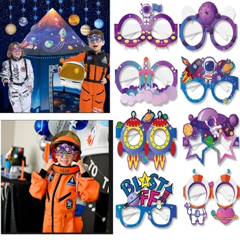 Бумажные очки на день рождения в космической тематике, реквизит для фотосессии, ракетный корабль, бумажные очки для астронавтов, принадлежности для переодевания, набор из 8 предметов