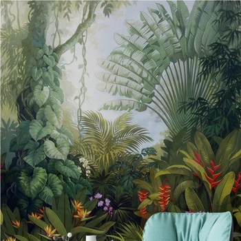 бэйбехан Век, ручная роспись тропического леса, растительный пейзажный фон, крупномасштабная фреска на заказ, зеленые обои