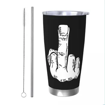 Вертикальный стакан с изоляцией для среднего пальца и крышкой из соломинки Кофейные кружки из нержавеющей стали, Термос с двойными стенками, 20 унций