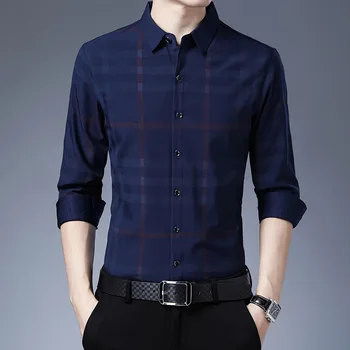 Весенне-осенний мужской воротник Поло, однобортная рубашка-кардиган контрастного цвета в полоску с длинным рукавом, модные повседневные официальные топы