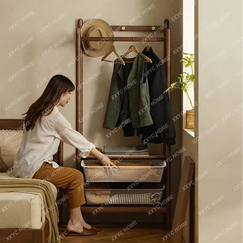 Вешалка для одежды из массива дерева Современный минималистичный стеллаж для хранения одежды в гостиной, небольшой квартире, бытовая вешалка для одежды