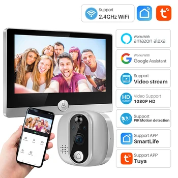 Видеодомофон Tuya WiFi дверной звонок в глазок IP-камера 1080P с 4,3-дюймовым экраном Smart Life Работает с Alexa Google Home