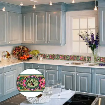 Винтажные обои с цветами и птицами, бордюры, Самоклеящиеся водонепроницаемые ПВХ Наклейки для декора плитки в ванной и кухне, украшение комнаты Ez054