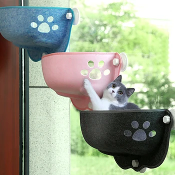 Гамак на окне для кошек Подвесная кровать для кошек с прочными присосками в форме полумесяца Каркас для лазания для котенка Гнездо для сидения на солнечном окне для домашних животных