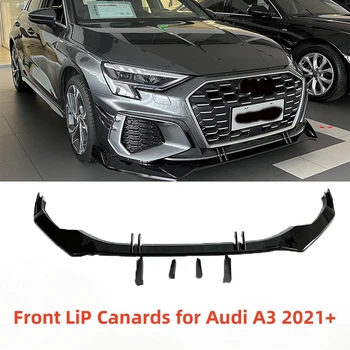 Глянцевые черные накладки на губу переднего бампера Audi A3 A3L 2021 + Сплиттерная полоса для предотвращения столкновений, Аксессуары для модификации автомобиля, Средства для укладки волос