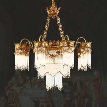 Гостиная Французской виллы Хрустальная латунная Люстра Декоративное освещение столовой Роскошный Медный подвесной светильник в европейском стиле