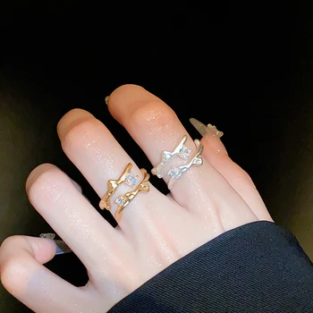 Двойные кольца DREJEW в стиле панк с рюшами из кости для женщин и девочек, Сверкающие Обручальные кольца с квадратным цирконием, Праздничный Повседневный Универсальный браслет