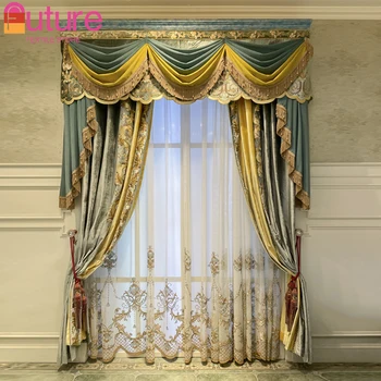 Дворцовая вышивка в европейском стиле, Бархатные шторы для гостиной, Спальня, Вилла, Вышивка на окне, Настройка экрана