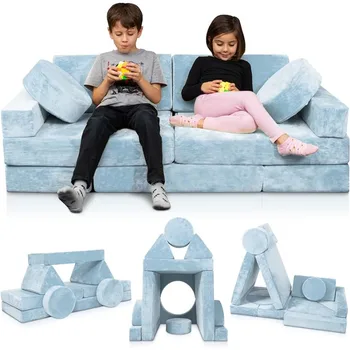Детский секционный диван, 14 шт., модульный детский игровой диван, трансформируемый поролон и напольная подушка для мальчиков и девочек, синий