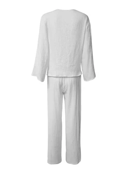Женская одежда из 2 предметов, однотонные топы с завязками спереди, рукавами 3-4 и широкие брюки, одежда для отдыха
