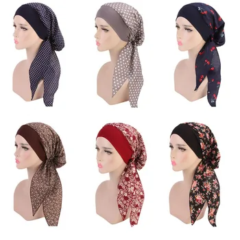 Женская хлопковая дышащая шапка, Новая женская зимняя шапка-тюрбан с принтом, эластичная тканевая шапочка, женские аксессуары для волос, мусульманский шарф, Ок