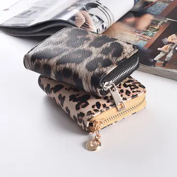 Женский кошелек с коротким леопардовым принтом, PU ремешок на запястье, сумка на молнии, большая емкость, несколько слотов для карт, чехол для мобильного телефона