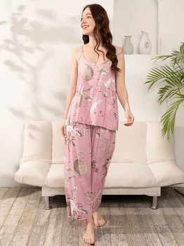 Женский пижамный комплект большого размера S-3XL, хлопковая домашняя одежда, камзол, широкие брюки, пижама-бестселлер из вискозы для женщин