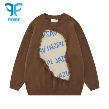 Женский свитер FAVRE Осень-зима с круглым вырезом и буквенной строчкой, пуловер с необработанным краем, женский вязаный джемпер, мужская одежда