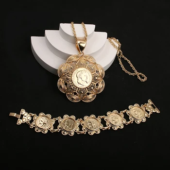 Женский ювелирный набор Dicai, браслет с монетами, позолоченный кулон, женское ожерелье, раздвижная цепочка, свадебные украшения из Алжира, роскошный дизайнер
